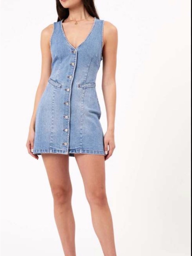 Sleeveless Light Blue Denim Button-Front Mini Dress
